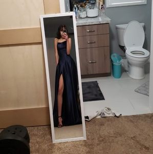 Navy blue spaghetti strap formal dress